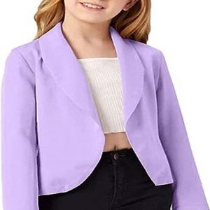 Girls Blazer Jacket Solid Color Lapel Suit Open Front Long Sleeve Blaze